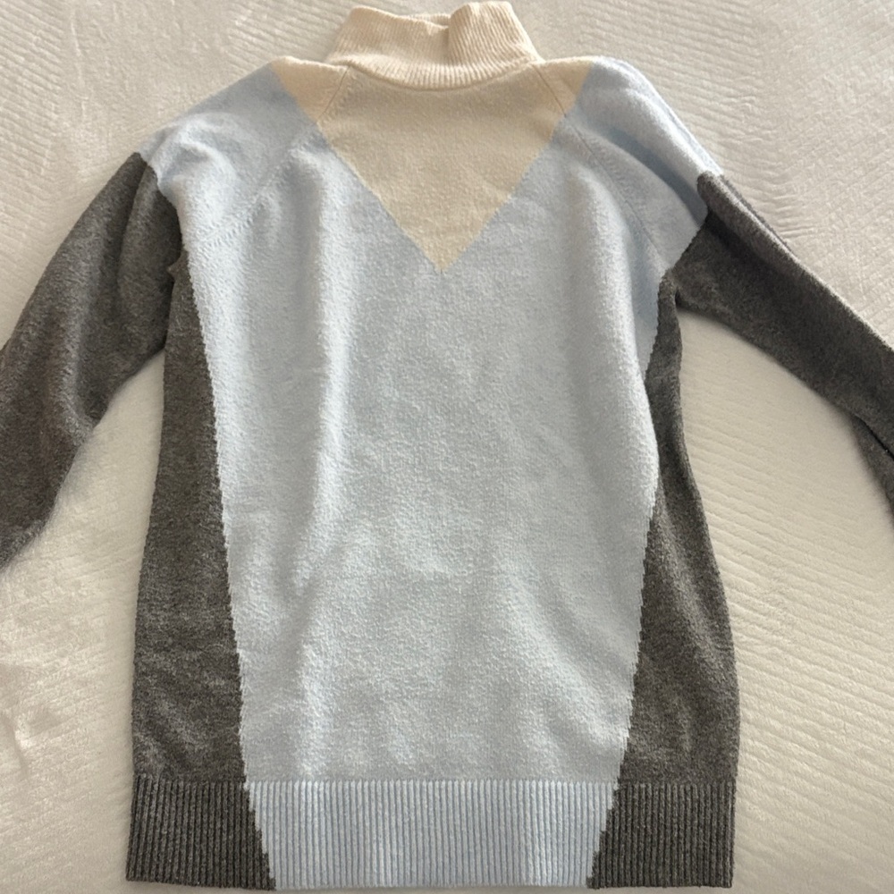 Express Colorblock Turtleneck Sweater in Gray, Cream, and Blue